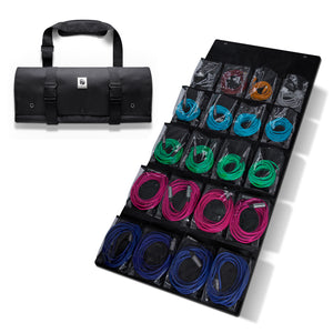Cable organiser and travel bag for musicians, 20 individual pockets for XLR, 1/4 Jack, Kettle leads, DI's and microphones