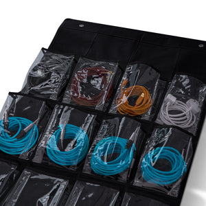 Cable organiser and travel bag for musicians, 20 individual pockets for XLR, 1/4 Jack, Kettle leads, DI's and microphones